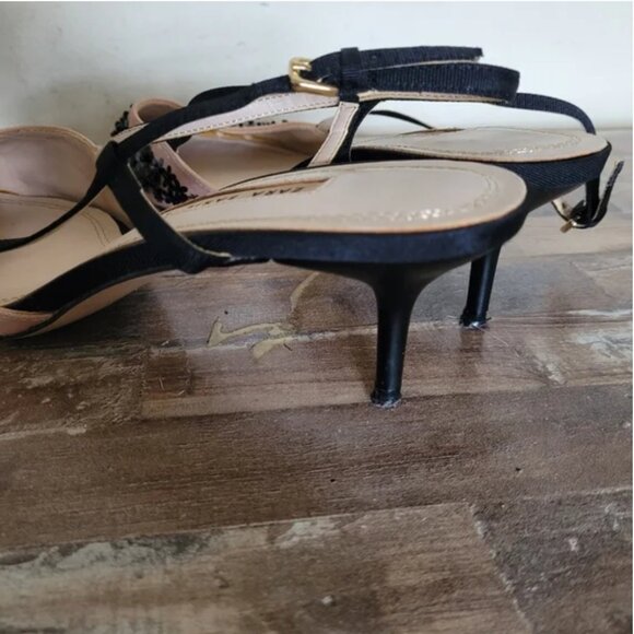 Zara Black Floral Pink Black Embellished Women's Kitten Shoes size 41 US 10 - Picture 6 of 9